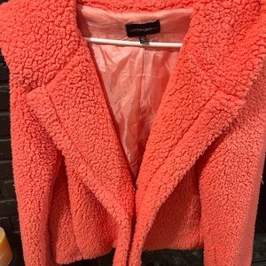 Beautiful Cotton Candy LA Strawberry Hot Pink Teddy Bear Jacket Size L worn 2x